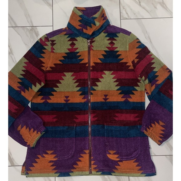 Vintage Angderson Southwestern Aztec Tribal Print Fleece Jacket Size XS Boho - Picture 1 of 7
